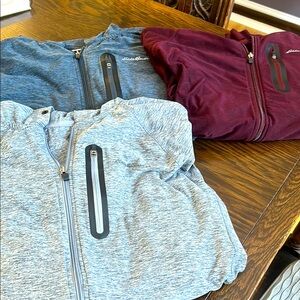 Eddie Bauer Full-Zip Freedry tops in Gray, Blue and Burgundy. EUC Large